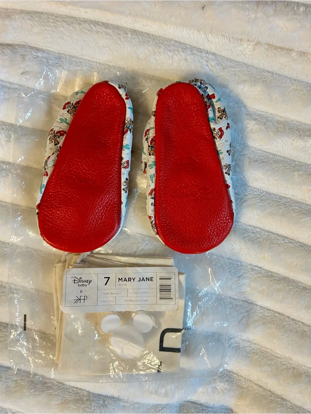 Freshly Picked White Mary Jane Baby Shoes with Red and Teal Accents